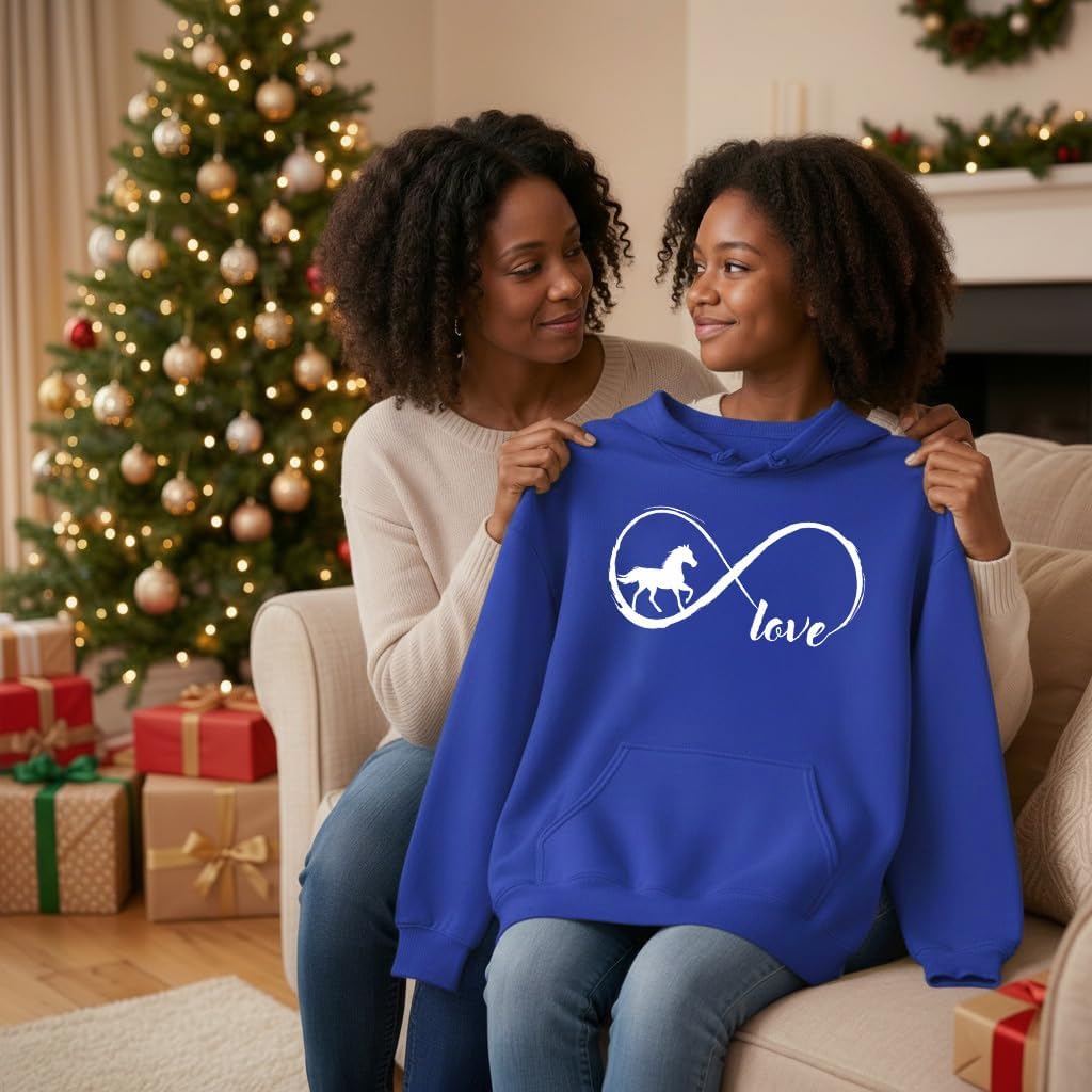 Tstars Infinity Love Horse Hoodie for Women and Teen Girls Equestrian Horseback Riding Gift Idea Sweatshirt with Horses