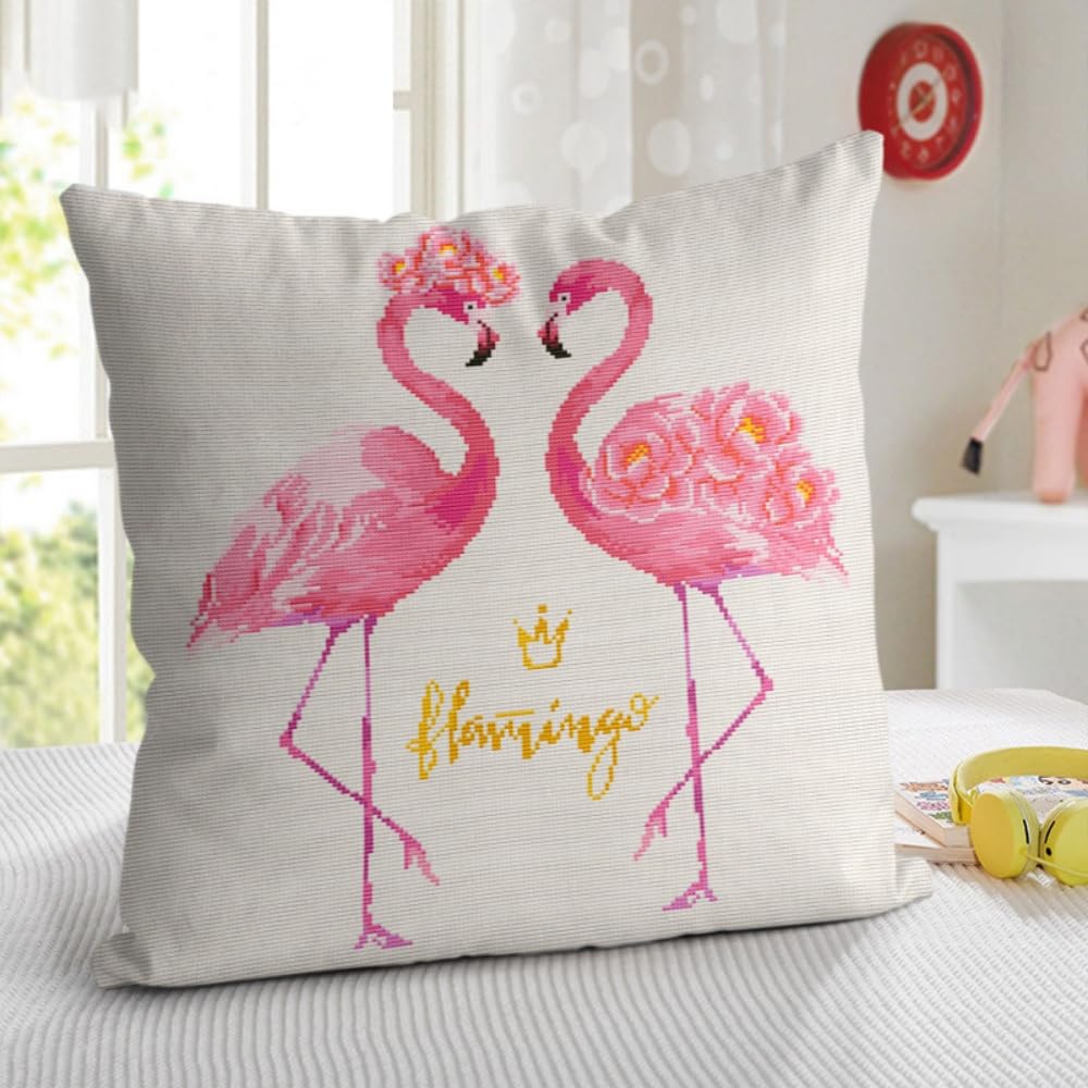 Kit broderie point de croix flamants roses : idée cadeau créative originale