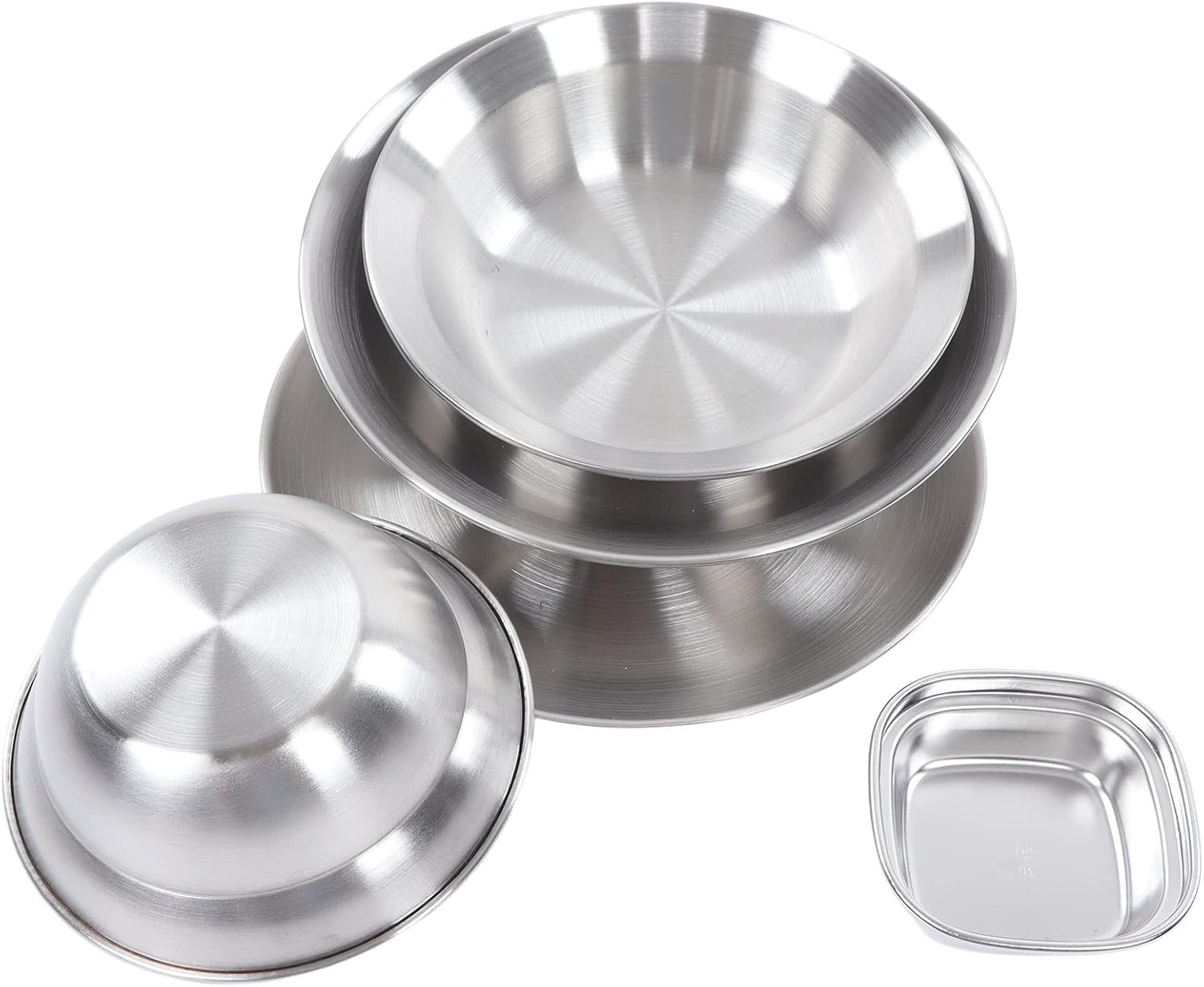 EVTSCAN Stainless Steel Camping Bowl Plate Set, 3 inch to 8 inch Dinnerware Round BPA Free Bowls Plates, with Fruit Knife and Mesh Travel Bag, for Outdoor Camping Hiking Picnic BBQ Beach
