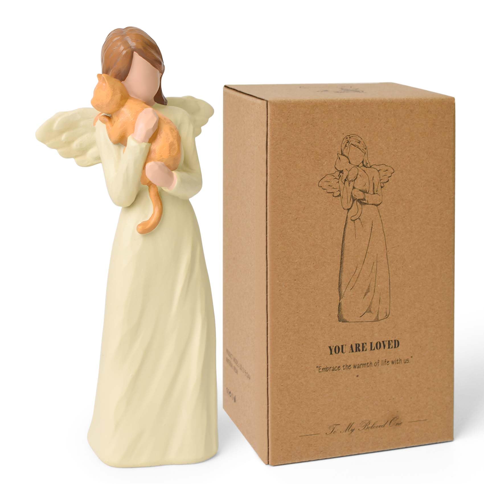 Cat Memorial Gifts for Loss of Sympathy Gift, Angel Orange Cat Ornaments Figurines Angels Statue for Women Lovers in Memory of Passing Away