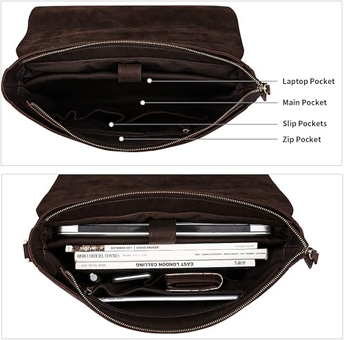 Miniatura 4 de Kattee - Maletín de cuero real para el hombro, 16"