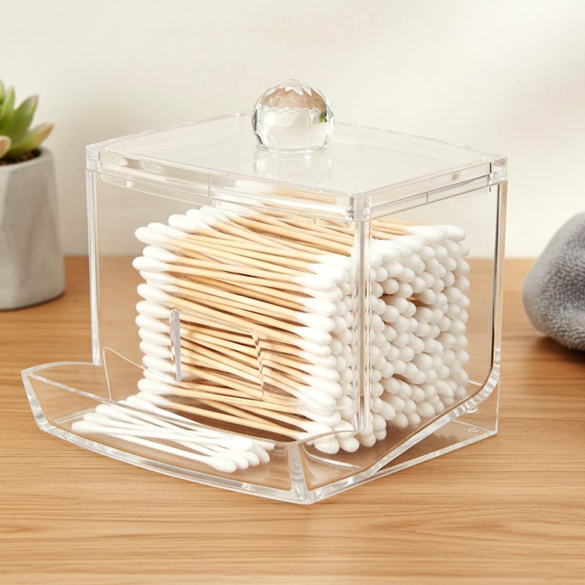 Acrylic Qtip Holder Dispenser for Clear Bathroom Decor Storage Large Cotton Swabs Dispenser Cotton Ball Floss Makeup Sponge