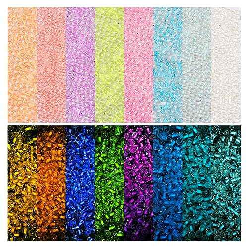 Pandahall 1760 cuentas redondas que brillan en la oscuridad 8/0 cuentas de cristal de 3 mm, 8 colores, bola espaciadora de vidrio para hacer pulseras y joyas