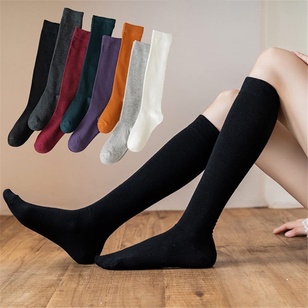 8 Pares de Calcetines de Tubo Largos de algodón Retro for Mujer, Calcetines hasta la Rodilla, Calcetines de algodón, Calcetines de Pantorrilla de Color sólido for Mujer