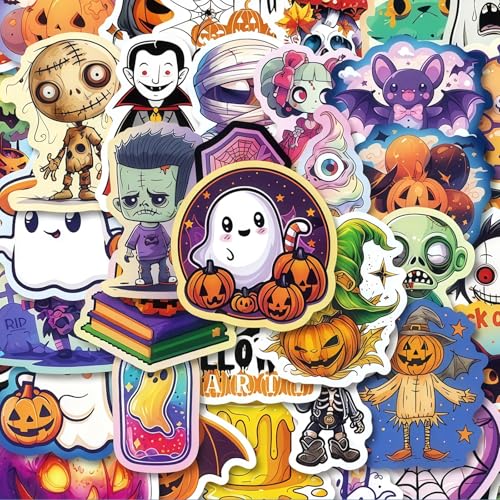 Yamobi 100 Stück Halloween Sticker Halloween Horror Sticker SetWasserdicht Vinyl Halloween Aufkleber Halloween Kürbis Aufkleber Kinder für Reisen und Dekoration