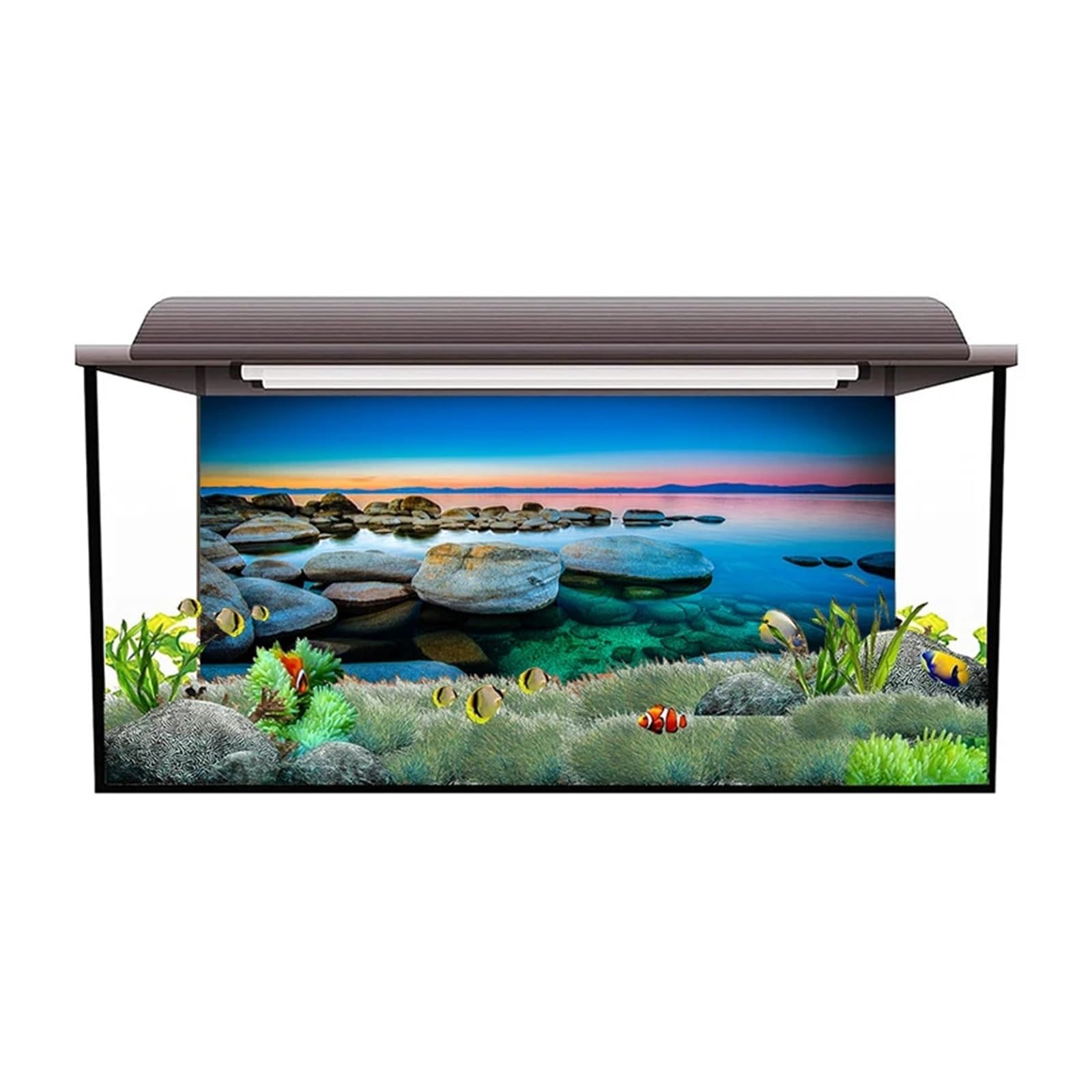 Fond D'aquarium Autocollant de Fond d'aquarium, Affiche de Vue sur la mer en Pierre, décoration d'aquarium, Papier Peint Auto-adhésif, arrière-Plan(54x122cm)