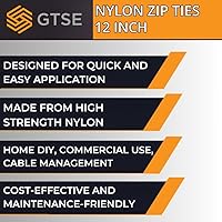 Vista 6 de GTSE 12 Inch Silver/Gray Zip Ties, 100 Pack, 50lb Strength, UV Resistant Long Nylon Grey Cable Ties, Self-Locking 12" Tie Wraps