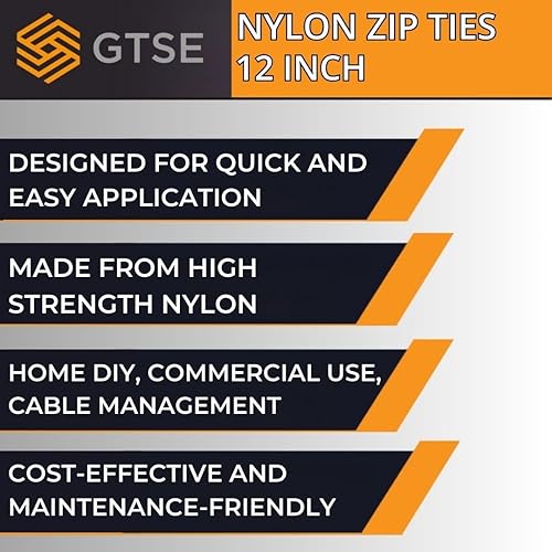 Miniatura 6 de GTSE 12 Inch Silver/Gray Zip Ties, 100 Pack, 50lb Strength, UV Resistant Long Nylon Grey Cable Ties, Self-Locking 12" Tie Wraps