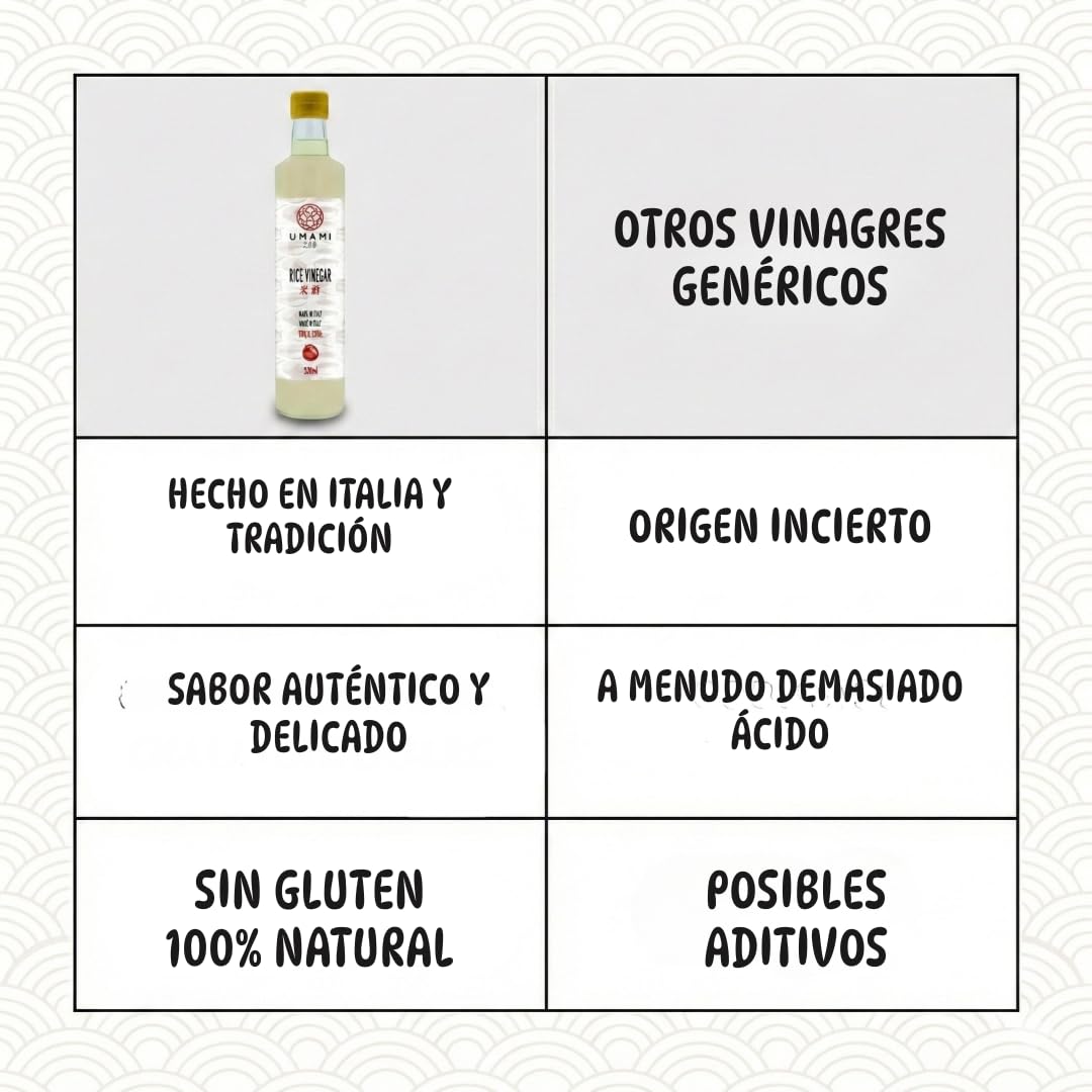 Umami Vinagre de Arroz para Sushi 500ml - Receta Auténtica Japonesa - Producido en Italia - Ideal para Arroz, Ensaladas y Marinados