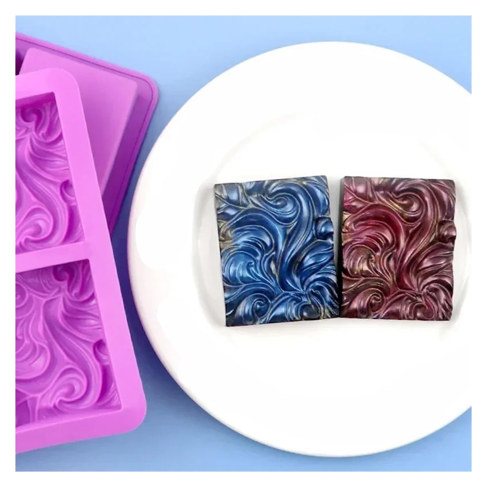 Stampi per sapone in silicone Stampo for sapone in silicone 3D fatto a mano da 1/2 pezzi con motivo ondulato for a fai te, candele, resina, gesso, strumenti for decorare torte(Purple 2Pcs)