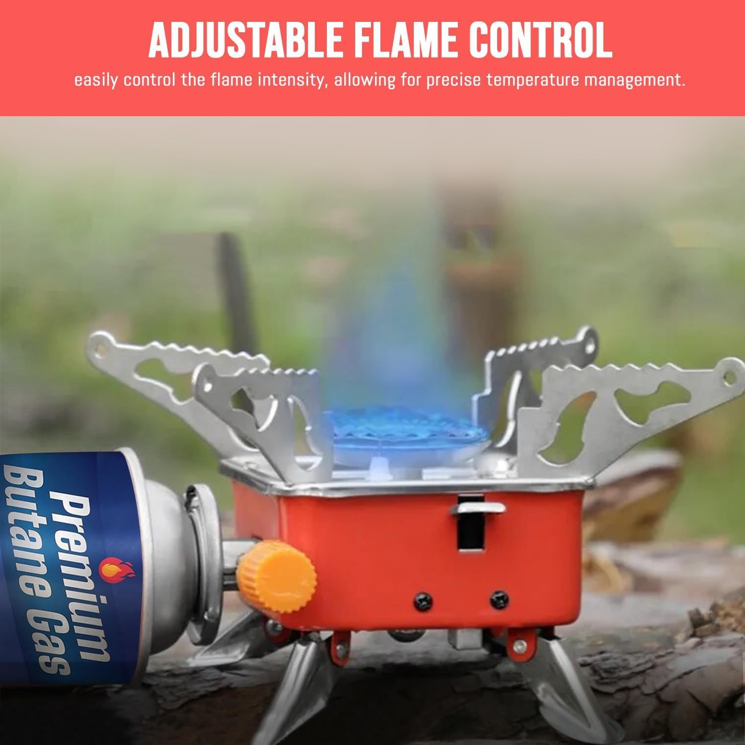 Hacer Portable Camping Gas Stove for Travel with Butane Gas Cylinder, Foldable Furnace & Refill Canister Kit, Lightweight Gas Burner for Hiking & Emergency Cooking Use (2 Gas Refill + 1 Stove) 3