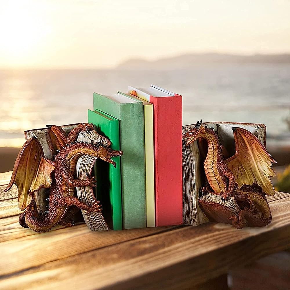1 Pares Sujeta Libros, Estanterías Retro, Sujeta Libros Libro End Decoración Creativa Estatua Statuden Bookends Sujetalibros Creativos De Dragón para Oficina Soporte Libros, Infantil
