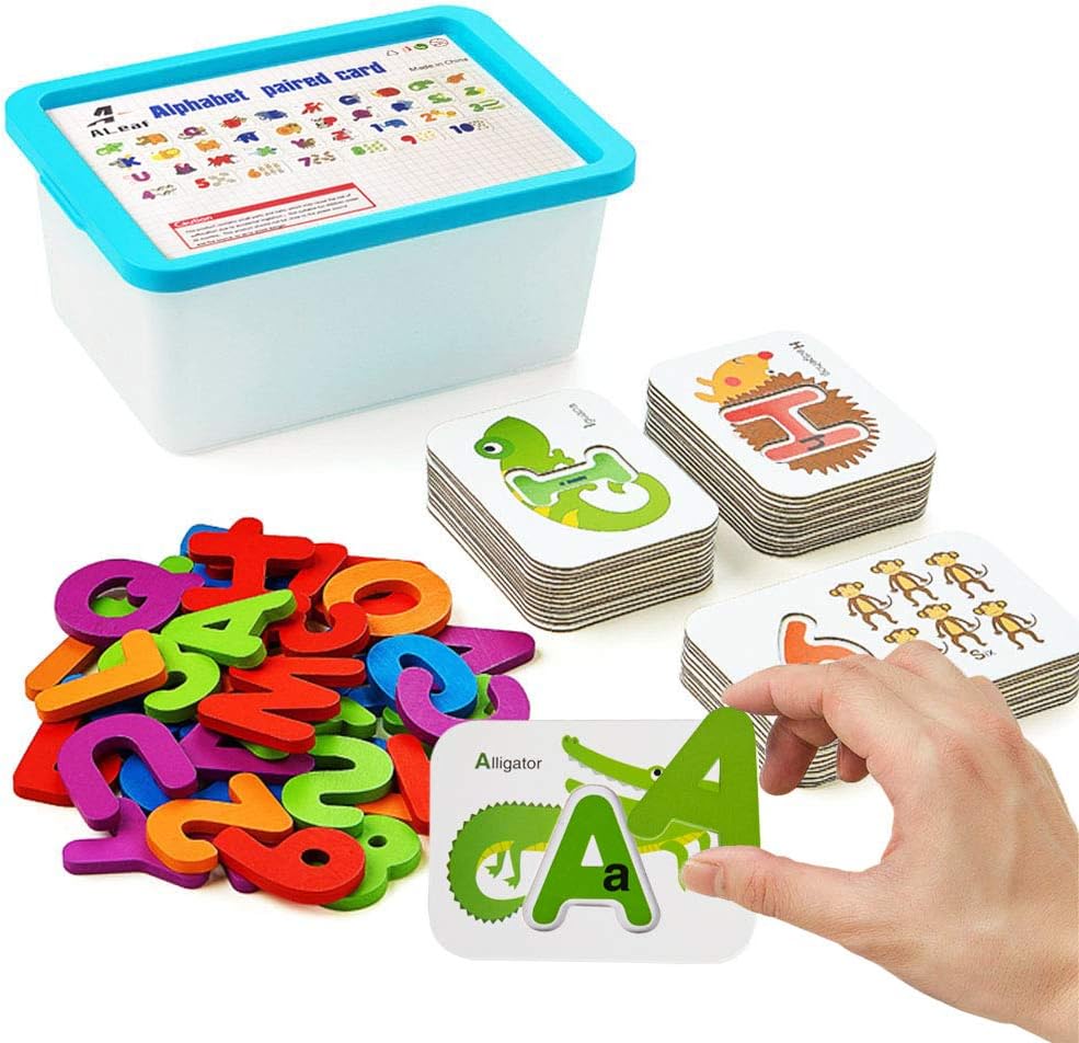 Alphabet and Number Flash Cards, ALeaf Preschool Learning Educational Montessori Toys, Double-Sided Stereo Puzzle Game, Girls Boys Age 3-8Years Old