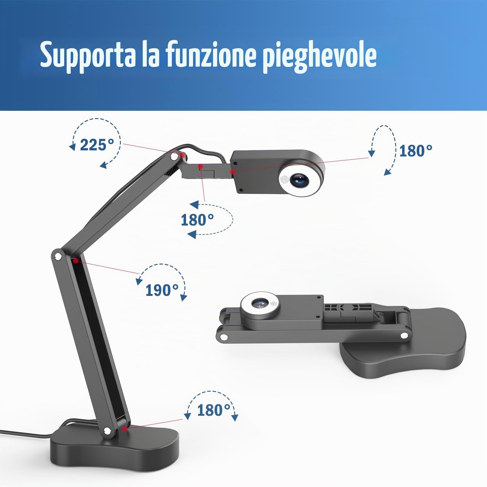 8MP Telecamera per Documenti & USB Document Camera per Insegnanti Microfono, Luce LED a 3 Livelli, Inversione dell'immagine su e giù, Sinistra e Destra per Apprendimento, Registrazione video
