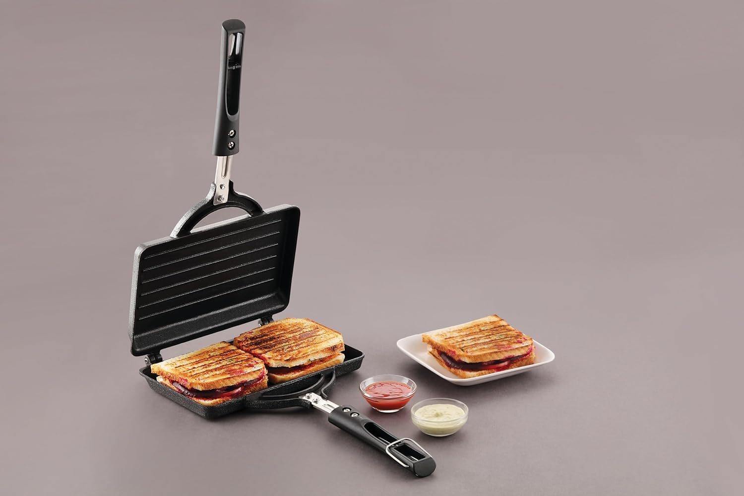 Tosaa Non-stick Heavy Thickness Twin Super Jumbo Grill Sandwich Toaster | Jumbo/Big Breads Non-Electric Sandwich Maker | Cool Touch Handles | Gas Stove Compatible-image-49