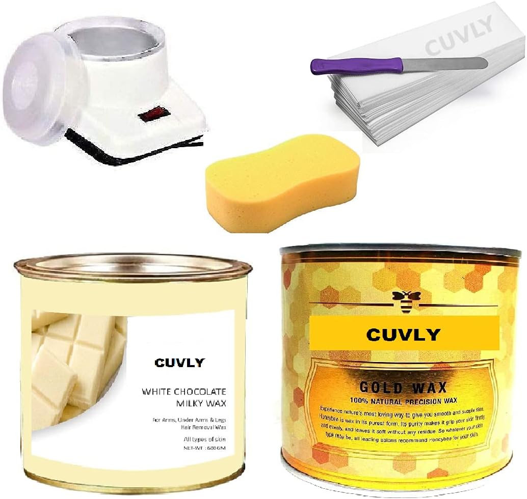 Women Waxing Kit | White Chocolate & Gold Wax (600 Gm Each) + Wax Strips (70) + Wax Spatula & Sponge
