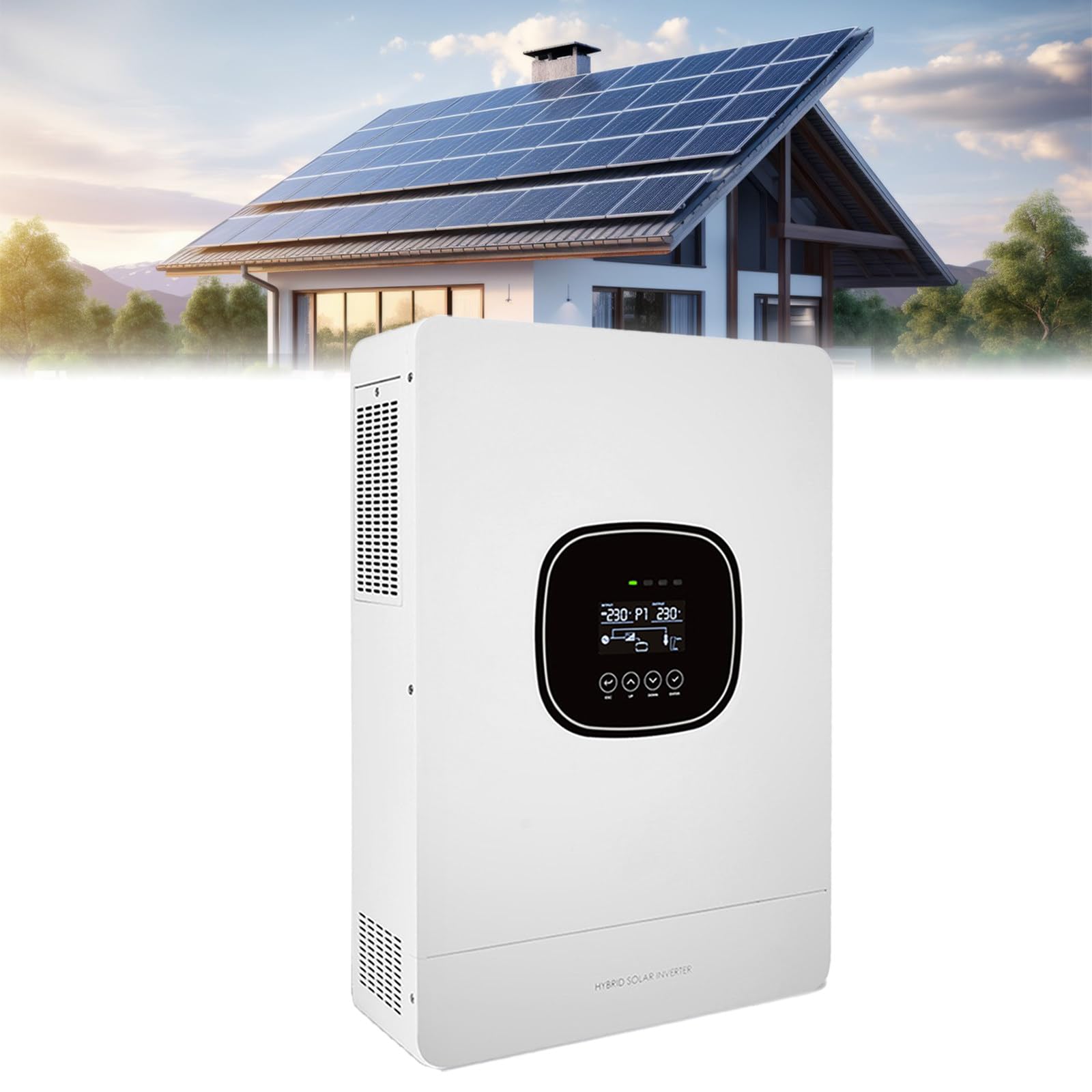 Onduleur Hybride 6000 W 48 V CC vers 230 V Ca, Régulateur Solaire Mppt 80 a Intégré, Compatible BMS, Compatible avec La Mise en Parallèle, Adapté Aux Installations Hors, Domestiques