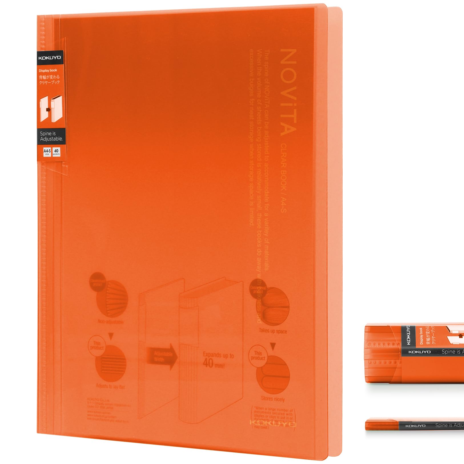 Kokuyo 40-Pocket Binder with Plastic Sleeves 8.5"x11" (Orange), A4 and US Letter Expandable Art Portfolio Folder with Clear Sheet Protectors. 80 Pages