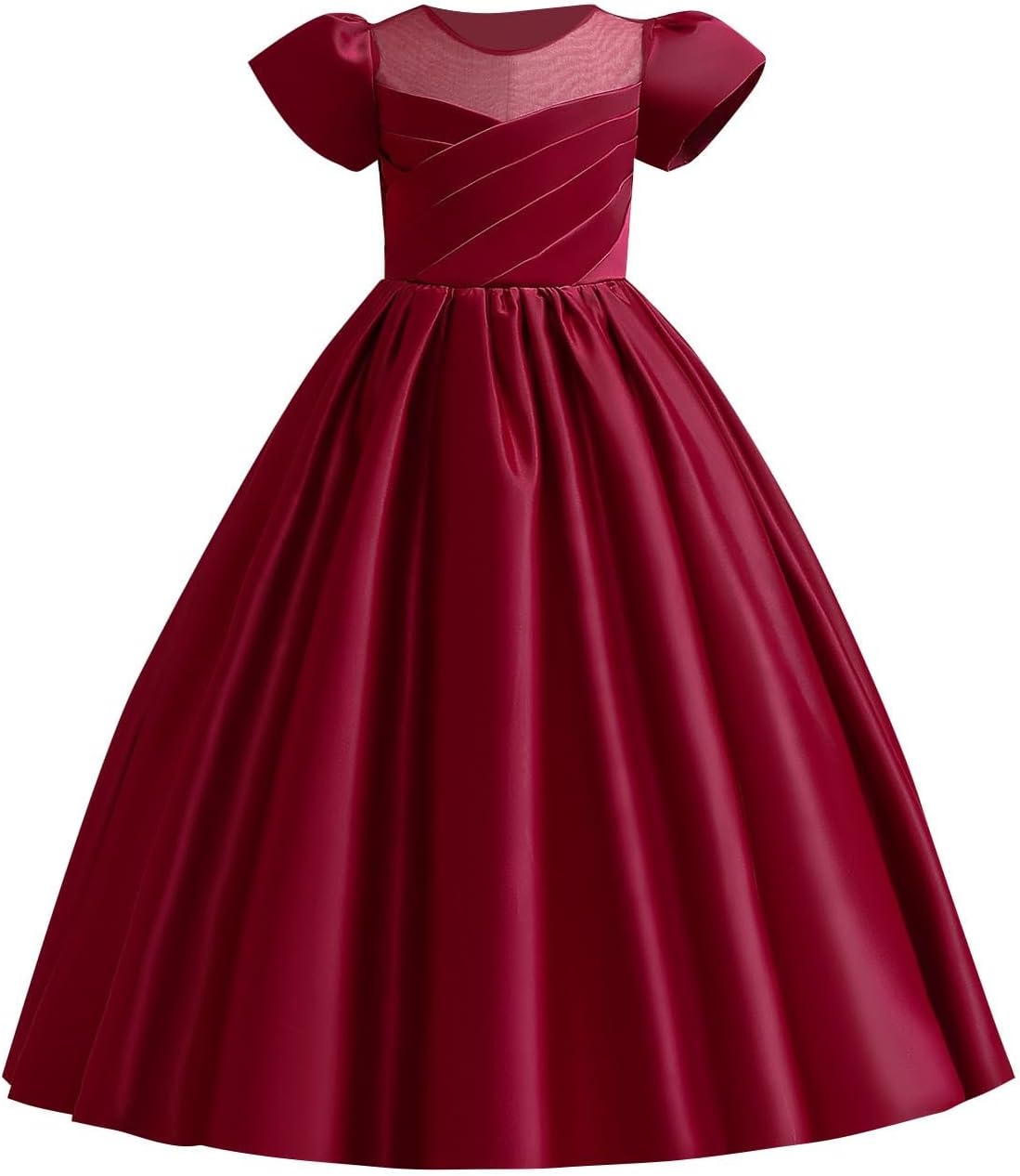 Flower Girls Satin Bridesmaid Dress A Line Wedding Pageant Dresses Princess Party Special Occasion Ball Gown for 7-14 Years