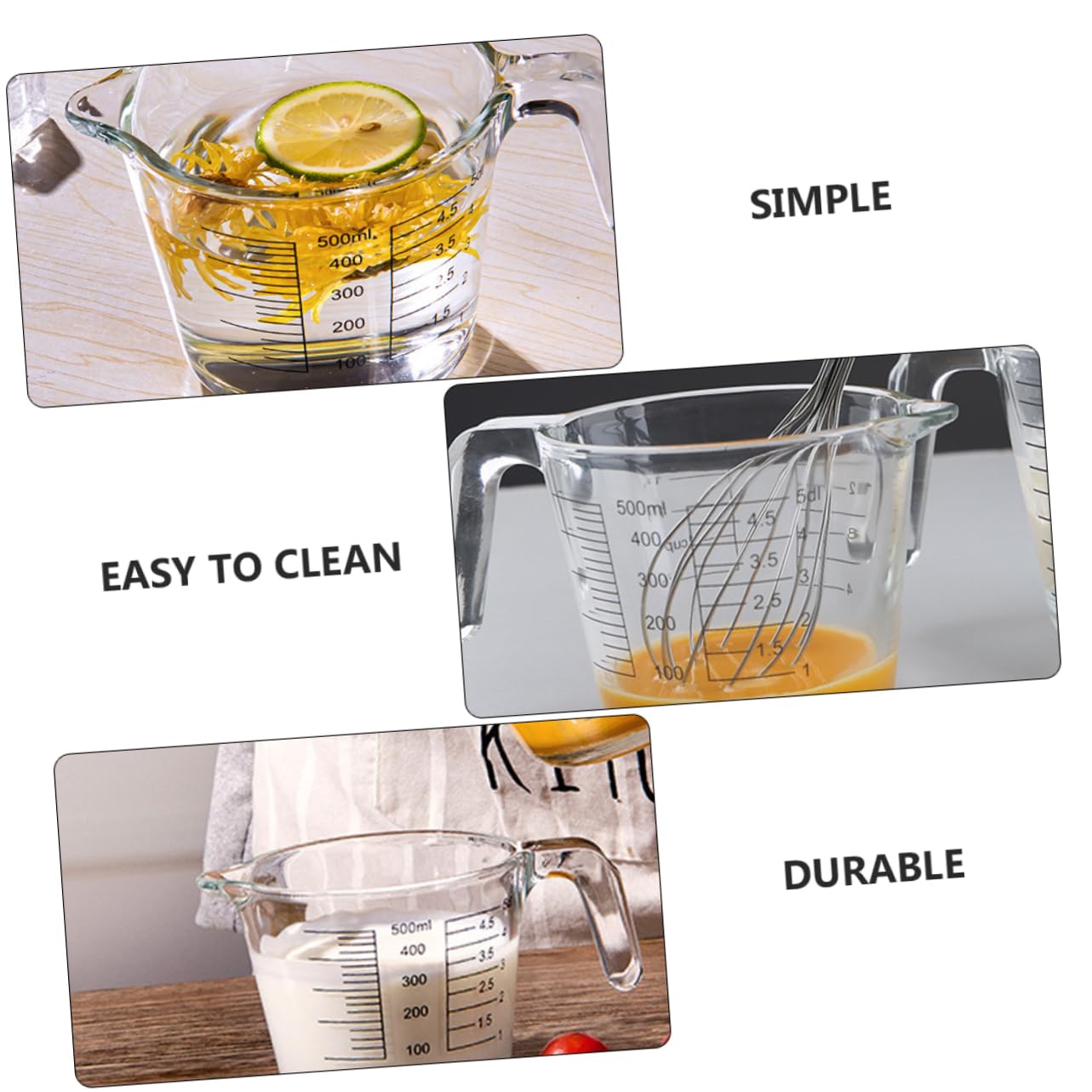 Hemobllo Pichet Doseur Pratique en Verre Résistant la Chaleur avec Échelle Graduée et Couvercle en Bois, Tasse à Mesurer pour Jus et Crème Cuisine