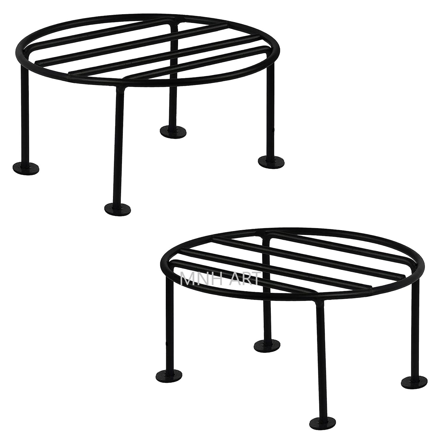 MNH ART Metal round set of 2 Outdoor Wrought Iron Plant Stand, Tall Metal Iron Plant Stand, Flower Pot Stand, Flower Pot Stand(z black set of 2)