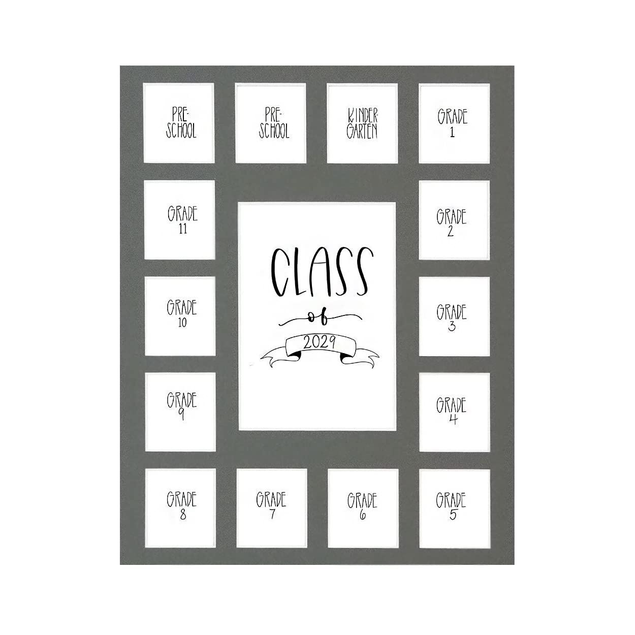 Rustic Red Door Grey Class of 2029 School Years Picture Mat (11' x 14') - 15 Photo Collage Frame Mat for School Pictures - No Frame Included