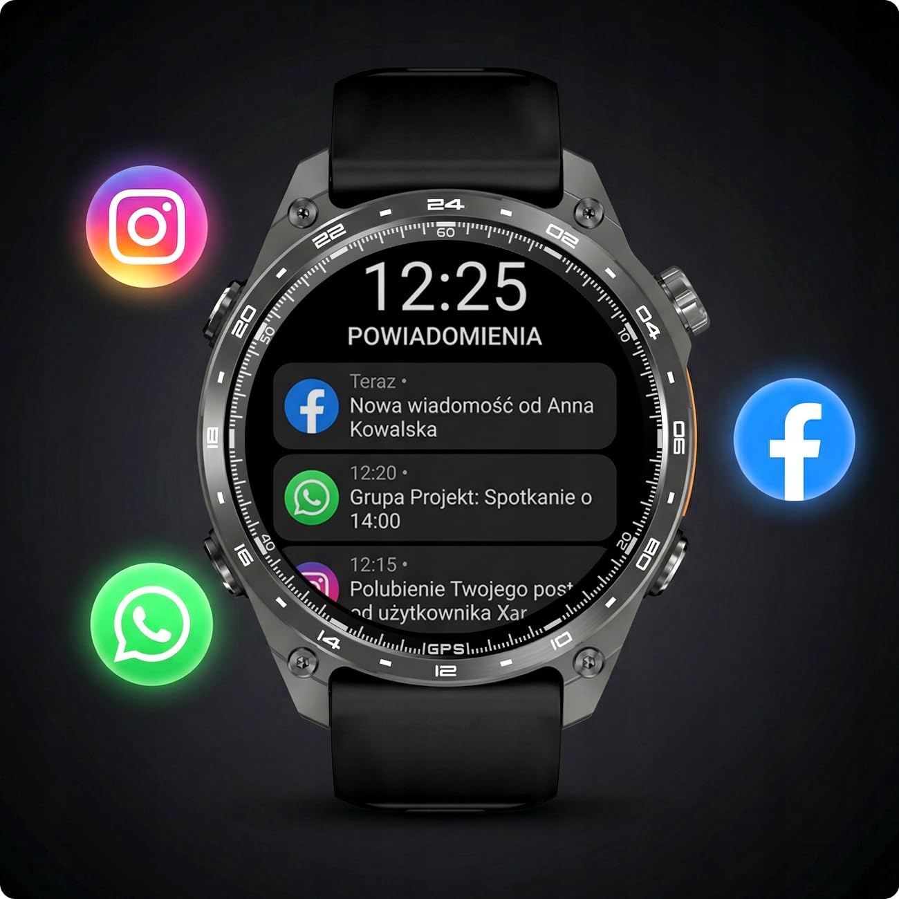 Smartwatch Zegarek Męski GPS 4GB MAPY AMOLED CIŚNIENIE MENU PL WODOODPORNY