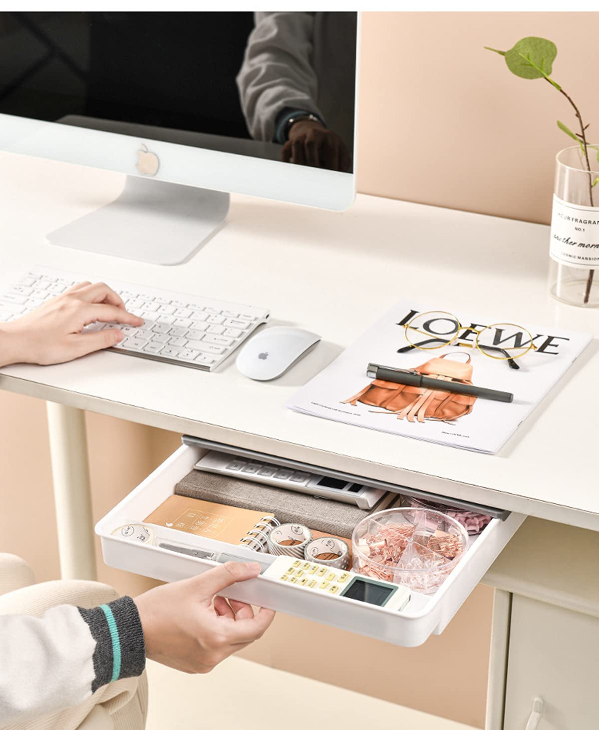 xiaodian Under Desk Drawer Organizer Storage,Pen Pencil Slide Out Pull Out Organizer,Hidden Drawer Desktop Storage for Office/Bedroom/School/Kitchen