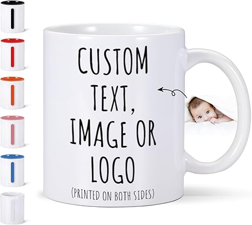 Taza de café personalizada con imagen, texto y nombre, tazas personalizadas por ambos lados de 11 onzas, taza de café personalizada regalos para