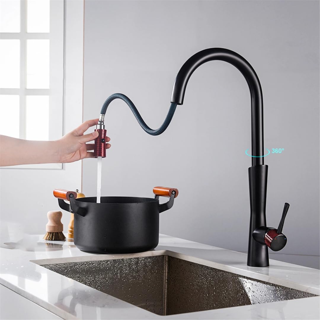 Schwarz-goldener Küchenarmatur mit Dual-Modus-Ausgang, Einhandgriff für Wasserkühlung und Heizungssteuerung