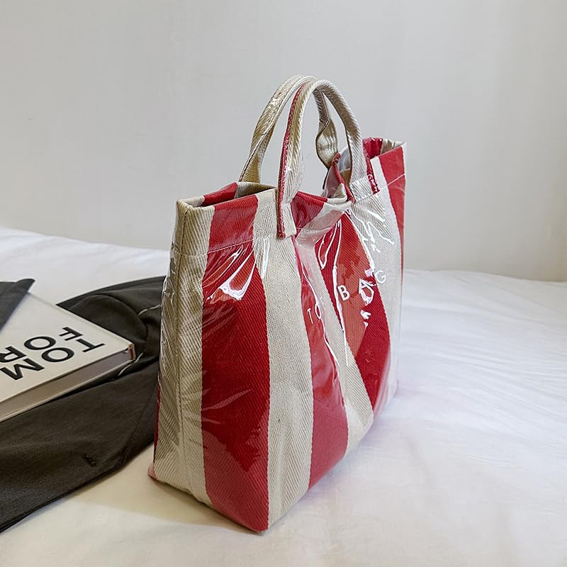 PVC Casual Tote Bag Large Capacity Stylish Letter Print Handbag Waterproof Leisure Tote Handbag Shopping Work Date T3