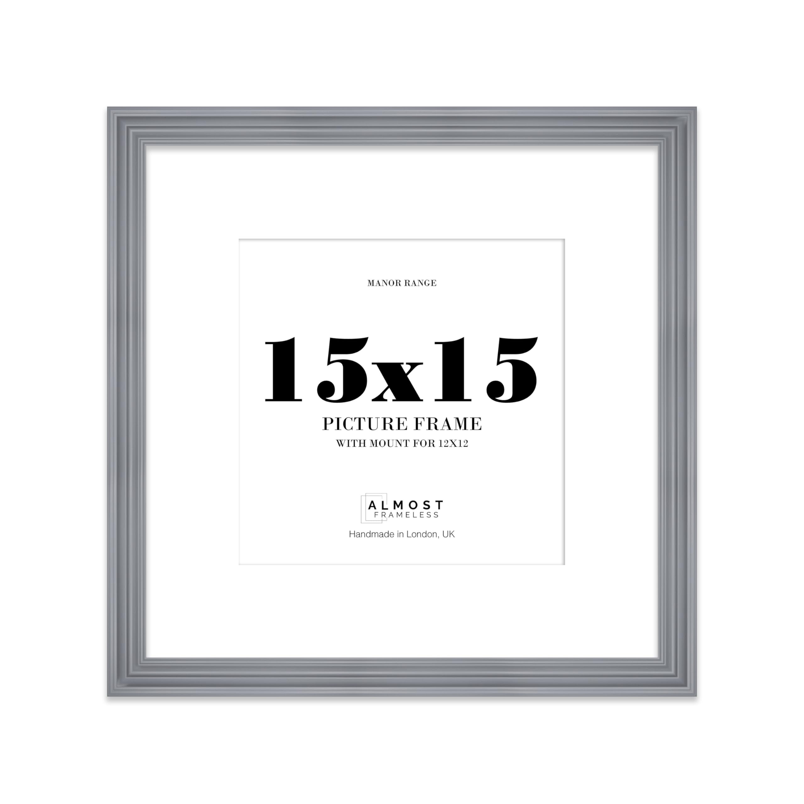 15x15" Grey Picture Frame - 15x15" Square Frame with 12x12" Mount for 15x15"/12x12" Pictures Classic Style Classic Interior Design Décor, 1 Pack