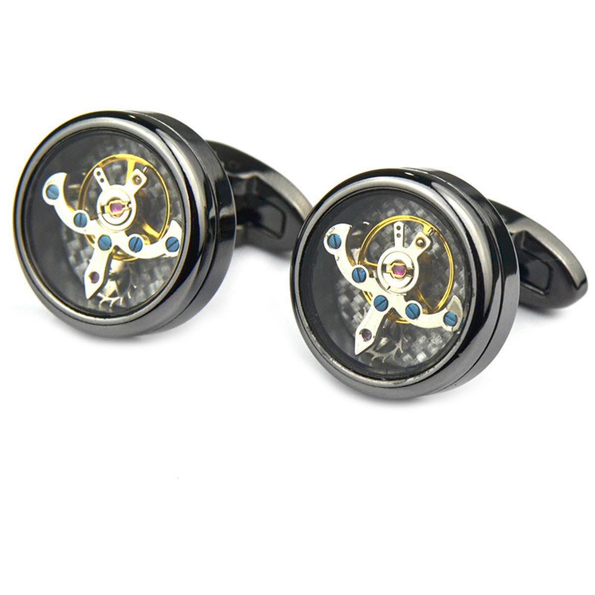 Movimiento mecánico Tourbillon Gemelos pistola negra camisa francesa reloj punk manga tachuelas