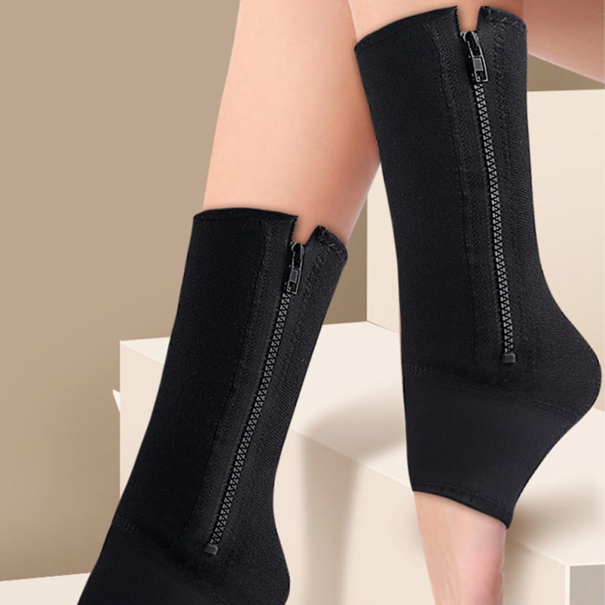 Hemoton 2pcs Adjustable Ankle Sleeve with Zipper for Sports and Running, Comfortable Polyester and Neoprene Ankle Brace Sleeve Providing Support and Protection