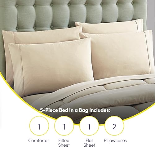Miniatura 6 de Sweet Home Collection - Juego de edredón en bolsa, de 5 piezas, de color sólido y para todas las estaciones, manta suave de relleno alternativo y
