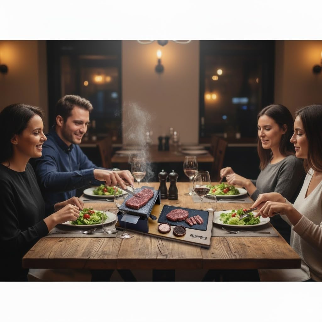 Piedra para asar carne de 15x20 con quemador y plato de pizarra Modelo deluxe