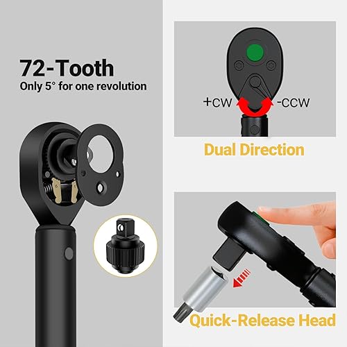 Miniatura 6 de Kit de llave dinamométrica para bicicleta, portátil, llave dinamométrica de clic de 14 de pulgada, 2-20 Nm con hexagonal, puntas torx y extensión,