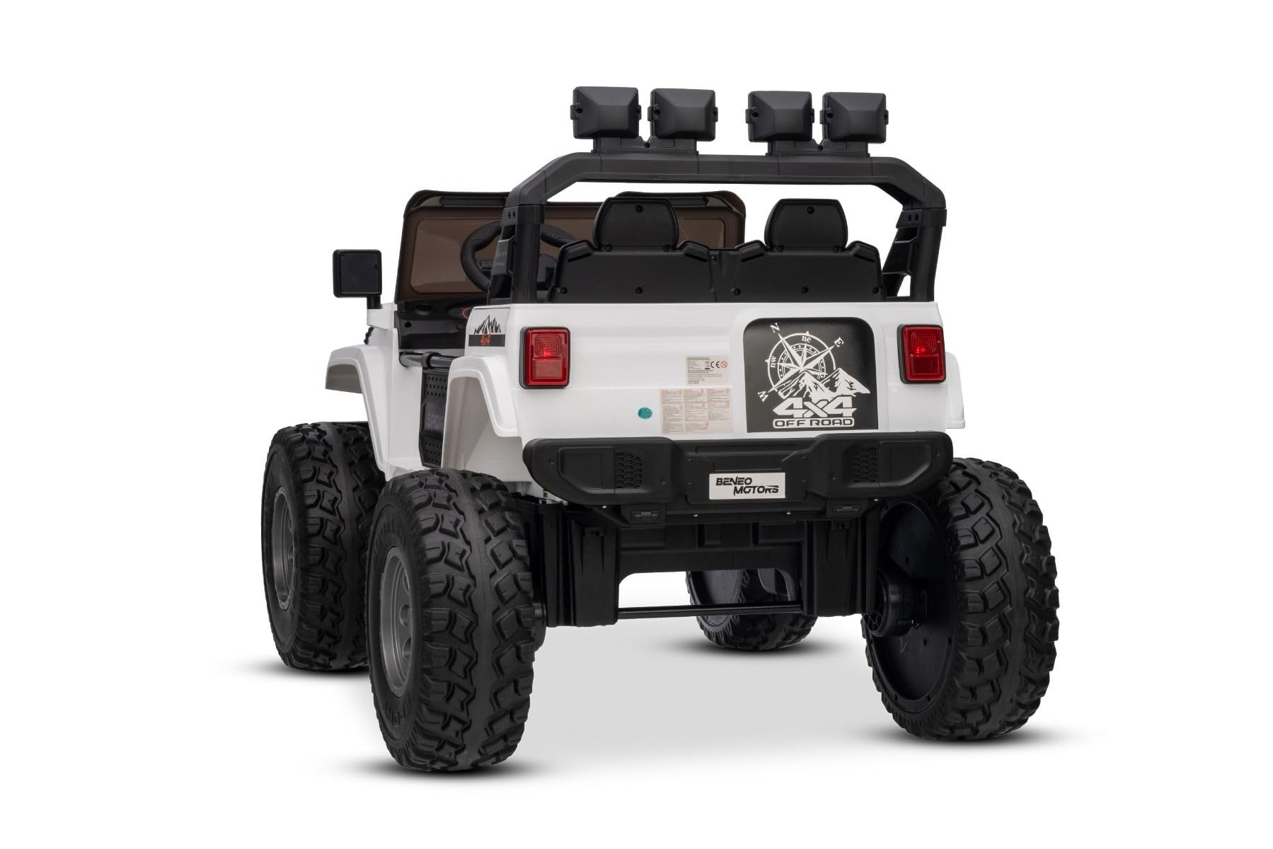 Beneo Motors OFFRIDE 4x4² 2-osobowy samochód elektryczny, 12 V, biały, odtwarzacz MP3 z wejściem USB/AUX, napęd na wszystkie koła 4 x 4, akumulator litowy, pilot zdalnego sterowania, oświetlenie LED