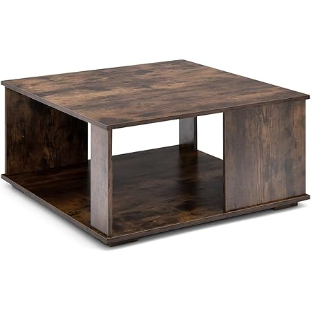 CASART Square Coffee Table, 2-Tier Wooden Center Tables Industrial ...