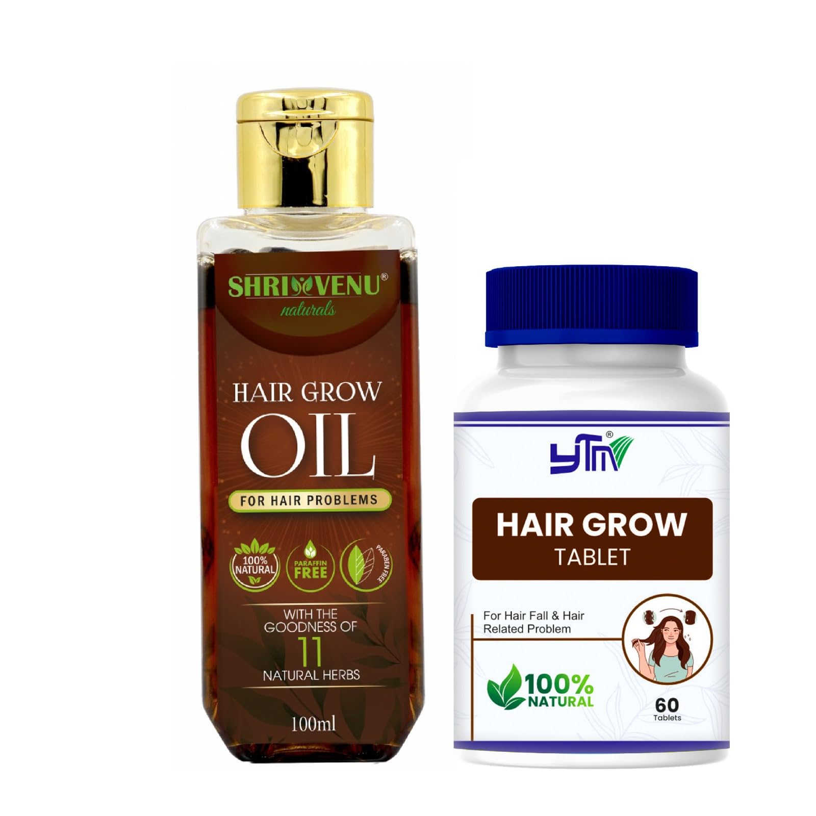 shri venu hair oil & ytm hair grow tablet combo for hair growth & hair fall control biotin & omega vitamins (100 ml oil & 60 tablets)-image-8