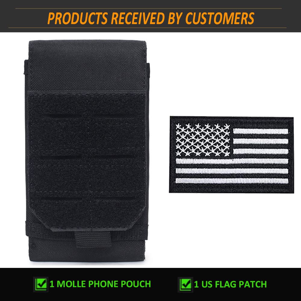 Molle Phone Pouch, Small Molle Pouches, Tactical Cell Phone Holster, Heavy Duty Waterproof Smartphone Case Holder for Vest Belt Waist (Black)