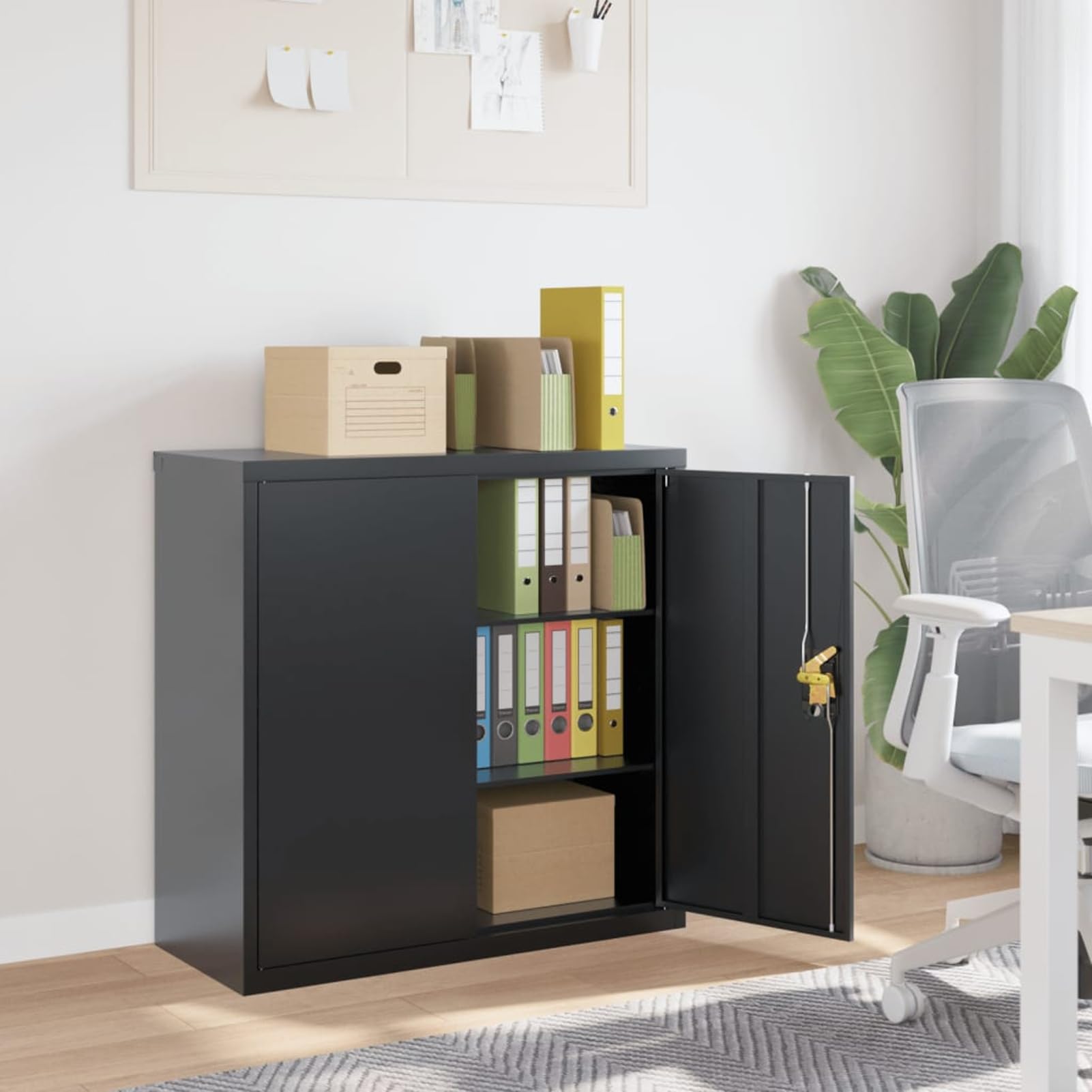 Aktenschrank anthrazit 90 x 40 x 90 cm aus pulverbeschichtetem Stahl mit 2 verstellbaren Böden, für Büroorganisation