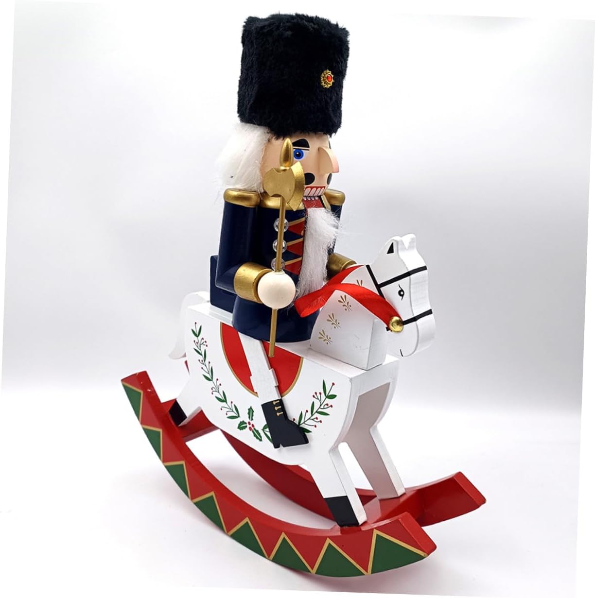 Christmas Nutcracker Figurine Tabletop Ornament Large Wooden Rocking Steed Warrior Xmas Holiday Decor Blue