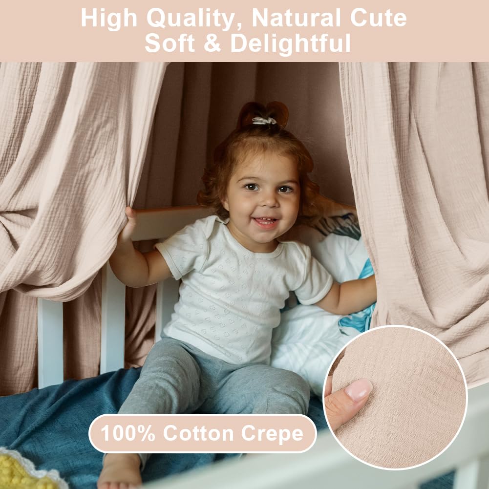 HOTUT 130 * 320cm Ensemble de Décoration de Lit 2 Pièces avec 2 Ciels de Lit,100% Mousseline de Coton Biologique Adapté Aux Chambres de Garçons et de Filles-Gris