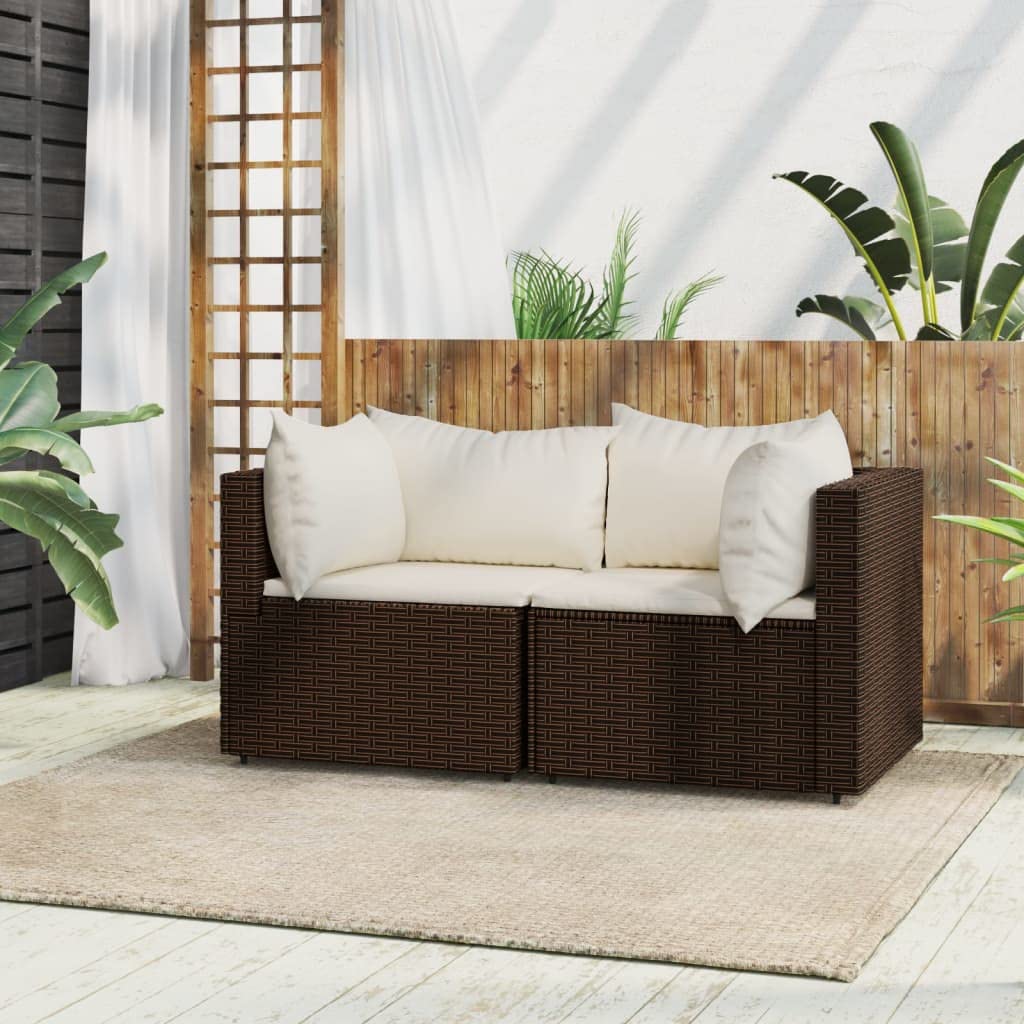 2 Piece Patio Corner Sofas 2 x Corner with Cusion, Steel Frame & PE Rattan Outdoor Furniture Set for Patio/Garden/Backyard/Poolside - Brown