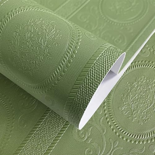 JiffDiff Green 3D Embossed Textured Peel Stick Wallpaper 17.3"x1200"