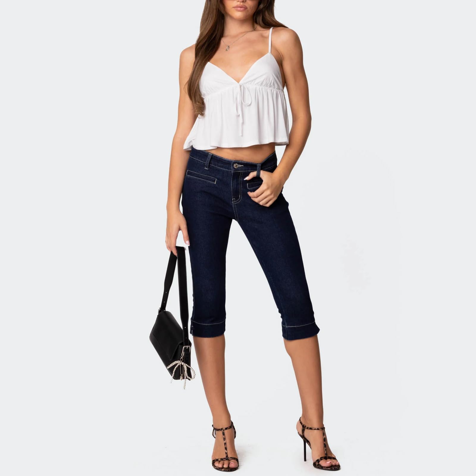 GXNRHG Canottiera Babydoll in Pizzo da Donna Canotta con Cinturino per Spaghetti Scollo a V Volant Peplo Flowy Cami Backless Sexy per Uscire Crop Top Party Streetwear