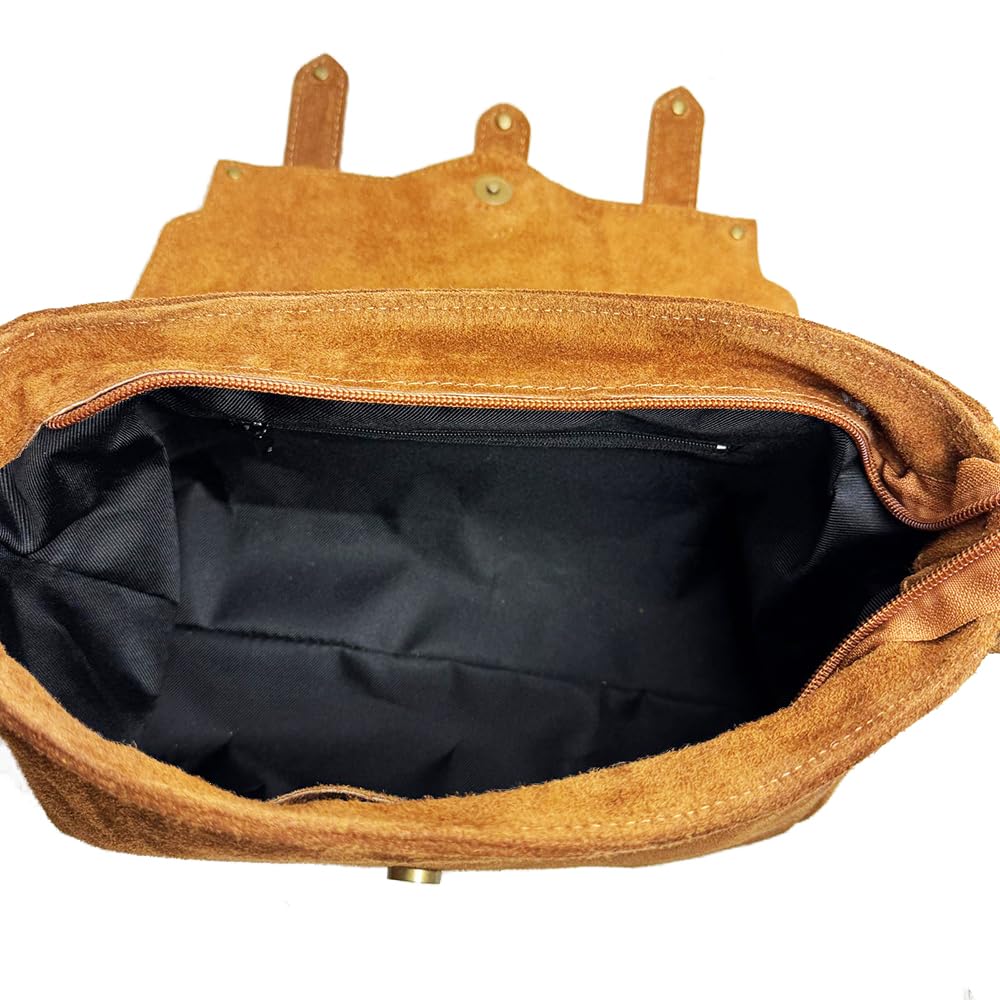 Borsa a Tracolla Donna in Vera Pelle Scamosciata – Stile Messenger con Patta e Tracolla Regolabile – Made in Italy – Elegante, Capiente, Chiusura Magnetica – 32x20x11 cm