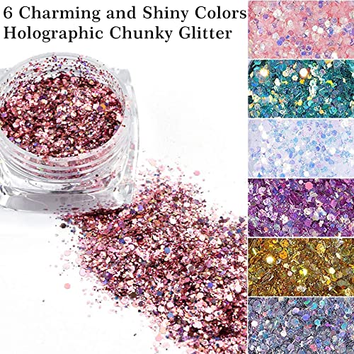 Holographic Nail Art Glitter Sequins, 6 Boxes 3D Mermaid Flake Nails Glitter, Shining Flakes Acrylic Powder Dust for Nails Decoration,HJ-ND118 — view 2