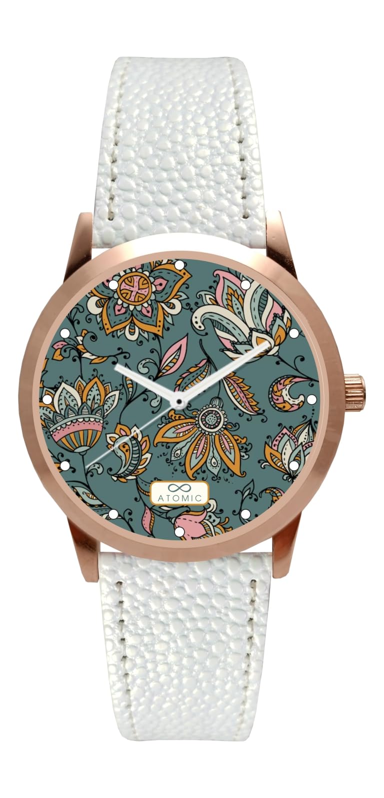 Atomic Rosegold Jaipuri Print dial Analog Watch for Girls & Women | with Stylish White Strap | S-3-picture-18